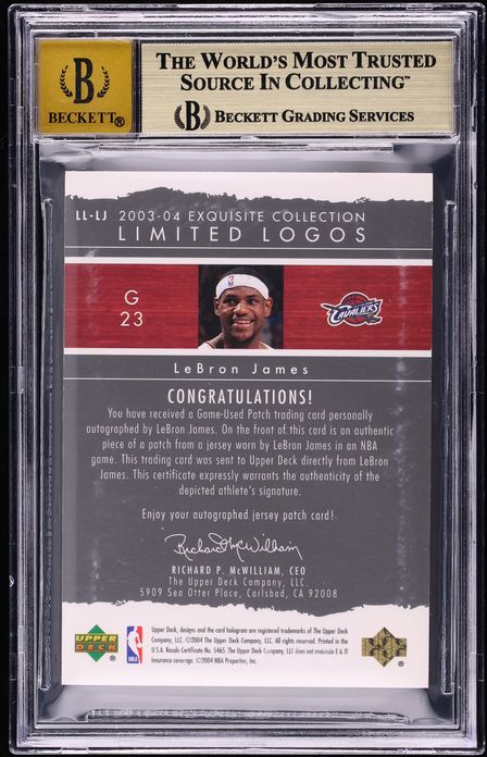 2003 Exquisite Collection Limited Logos LeBron James ROOKIE PATCH AUTO /75 AUTO 10 BGS 9.5 GEM