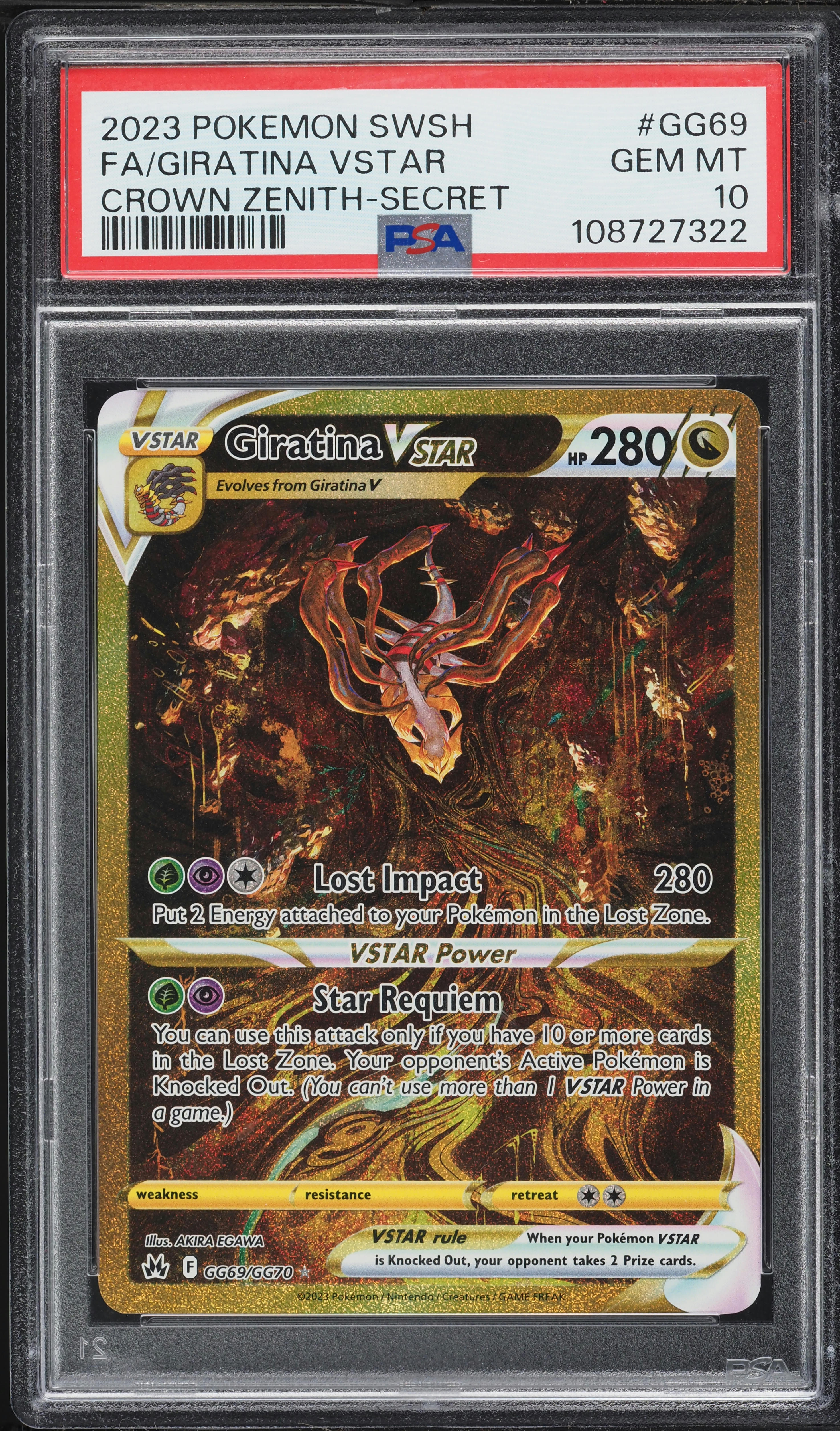 2023 Pokemon Sword & Shield Crown Zenith Gold Rare Giratina VSTAR #GG69 PSA 10 GEM MINT