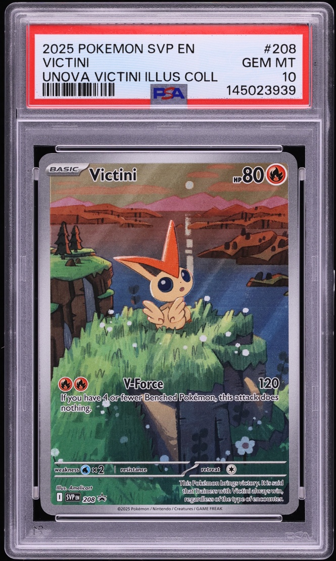 2025 Pokemon Scarlet & Violet Promo Unova Illustration Collection Full Art Victini #208 PSA 10
