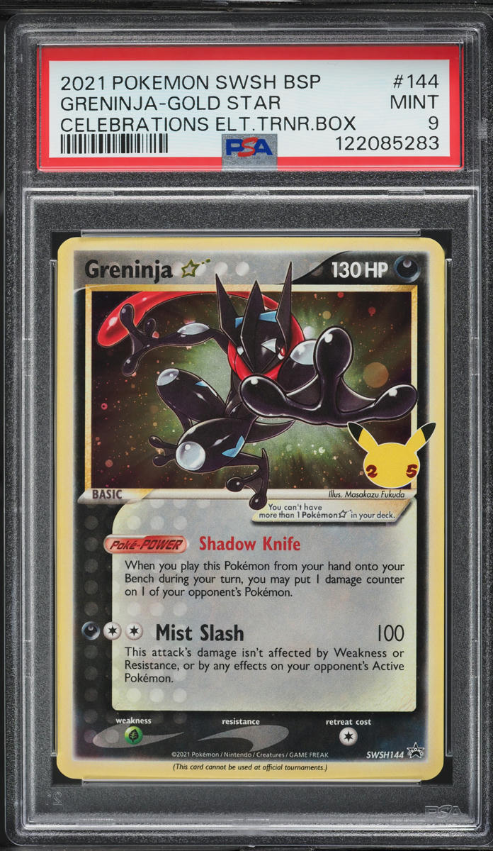 2021 Pokemon SWSH Black Star Promo Celebrations Greninja Gold Star #144 PSA 9