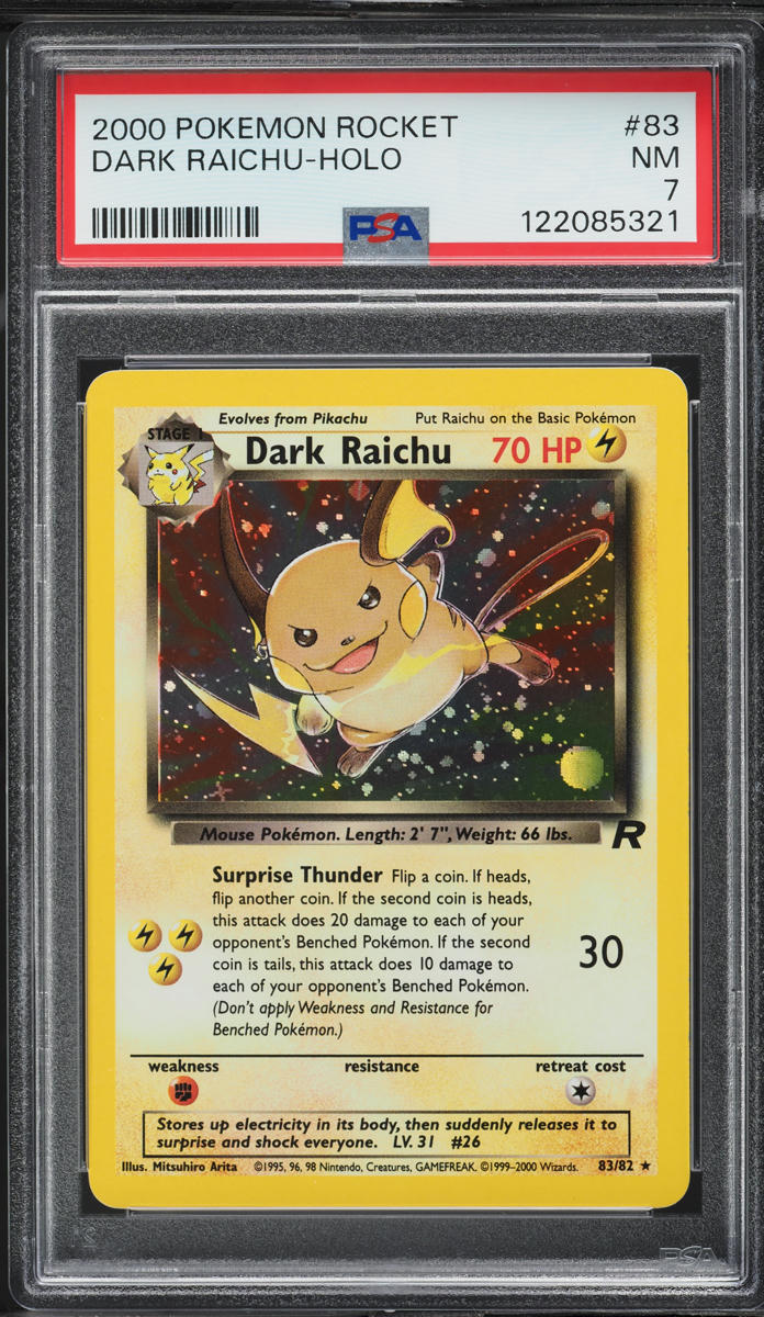 2000 Pokemon Team Rocket Holo Dark Raichu #83 PSA 7 NRMT
