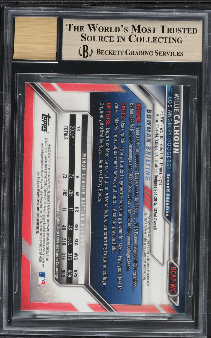 2016 Bowman Chrome Willie Calhoun PROSPECT AUTO #BCAP-WC BGS 9.5 GEM MINT
