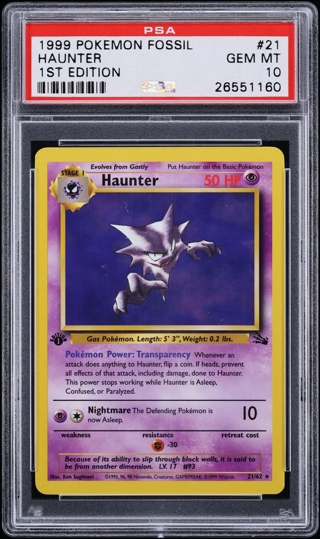 1999 Pokemon Fossil 1st Edition Haunter #21 PSA 10 GEM MINT