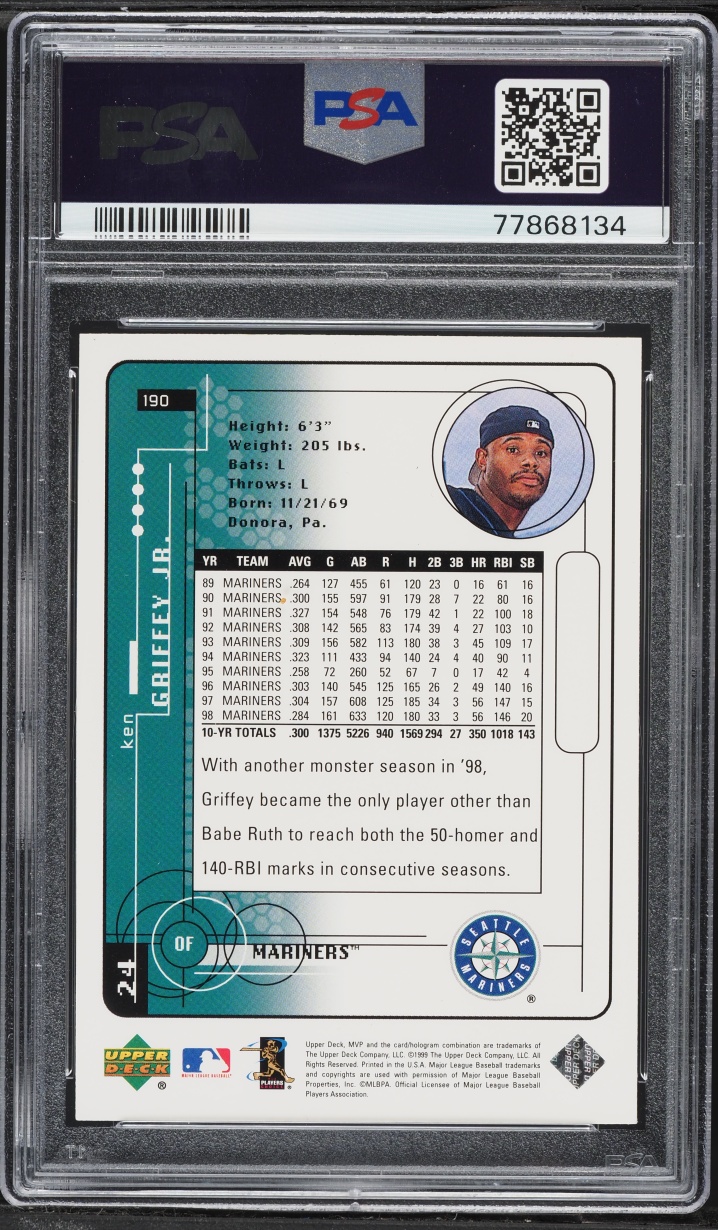 1999 Upper Deck MVP Silver Script Ken Griffey Jr. #190 PSA 10 GEM MINT - Photo 2