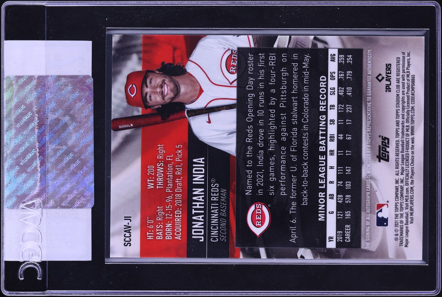 2021 Stadium Club Chrome Jonathan India ROOKIE AUTO #SCCAV-JI CGC AUTH