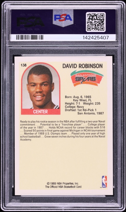 1989 Hoops David Robinson ROOKIE #138 PSA 9 MINT