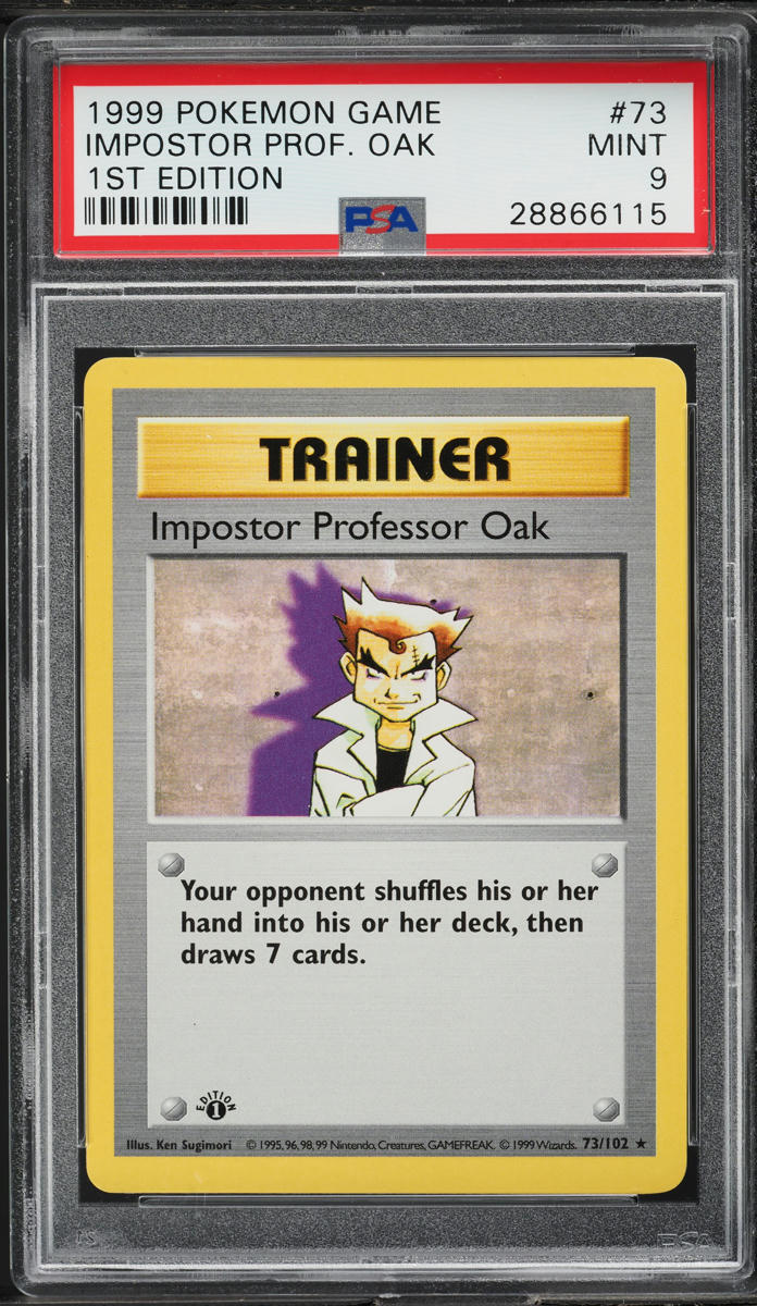 1999 Pokemon Base Set Shadowless 1st Edition Impostor Professor Oak #73 PSA 9
