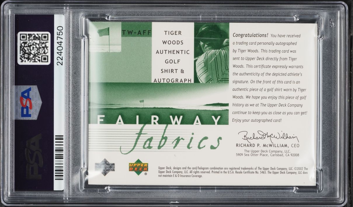 2002 Upper Deck Fairway Fabrics Tiger Woods PATCH AUTO #TWAFF PSA 10 GEM MINT - Photo 2