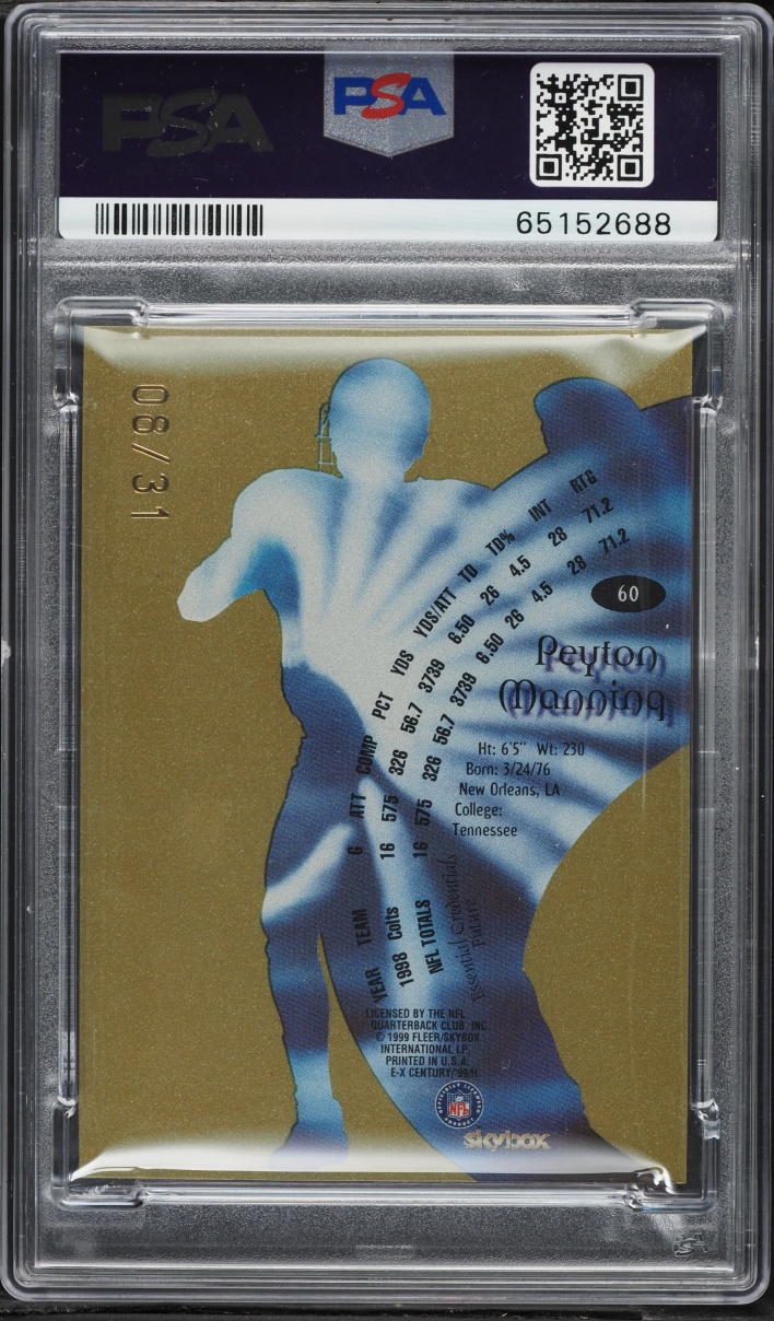 1999 Skybox E-X Century Essential Credentials Future Peyton Manning /31 PSA 9 MINT - Photo 2