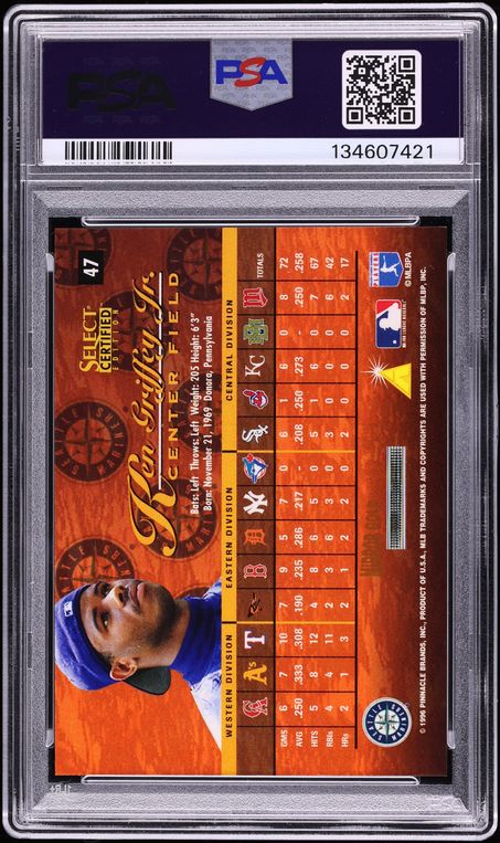 ASTRO アストロ MJ 握手券 渋谷 1996 Select Certified Mirror Gold Ken Griffey Jr. /30 #47 PSA 9