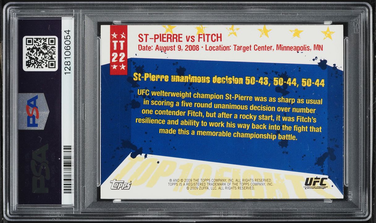 2009 Topps UFC Round 1 Top 10 Fights Of '08 St-Pierre Vs Fitch #TT22 PSA 9 MINT