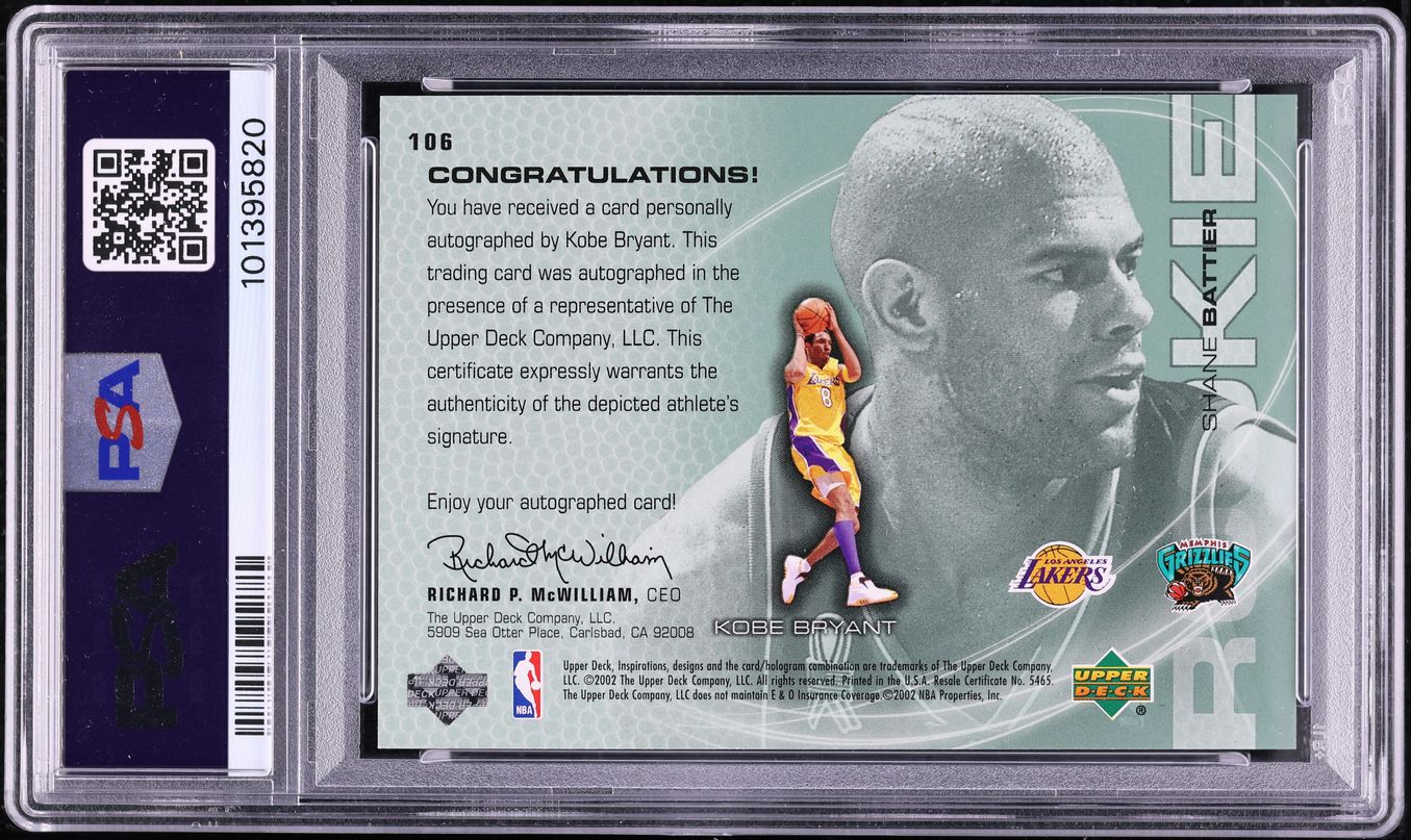 2001 Upper Deck Inspirations Shane Battier Kobe Bryant AUTO #106 PSA 7 NRMT