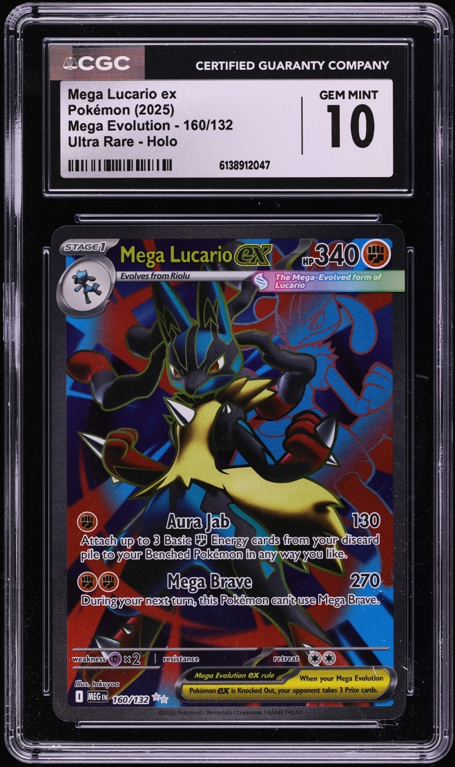 2025 Pokemon Mega Evolution Full Art Mega Lucario EX #160 CGC 10 GEM MINT