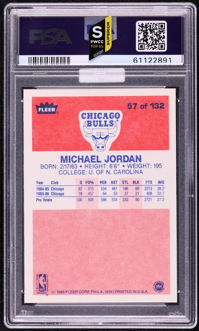 1986 Fleer Basketball Michael Jordan ROOKIE #57 MBA PSA 10 GEM MINT