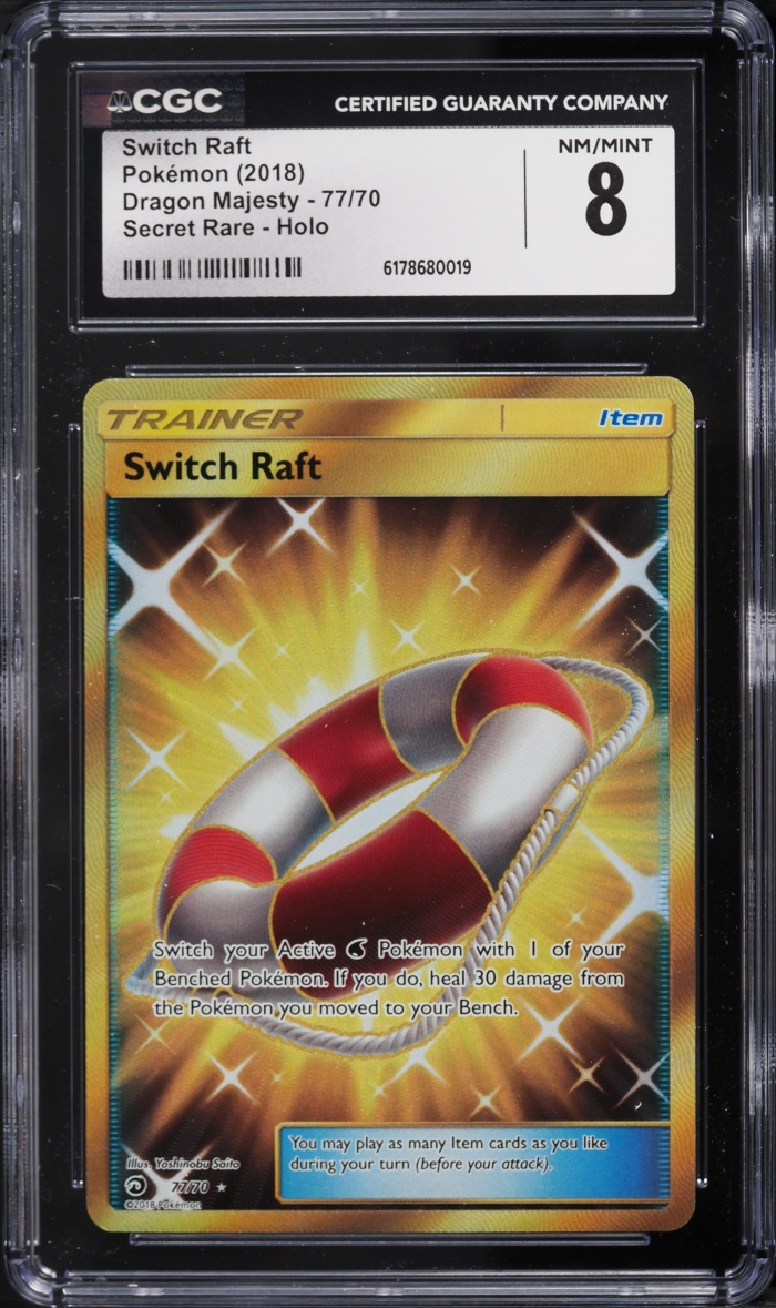 2018 Pokemon Sun & Moon Dragon Majesty Gold Rare Switch Raft #77 CGC 8 NM-MT