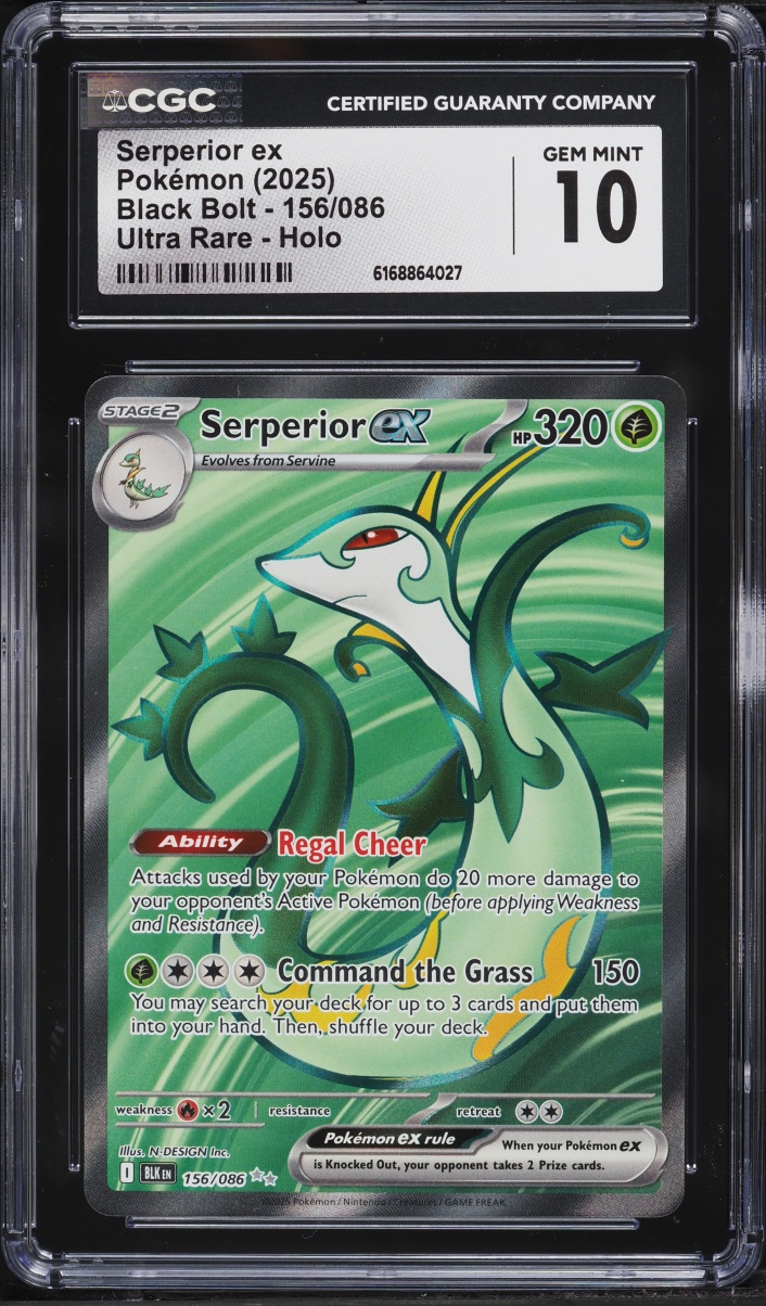 2025 Pokemon Scarlet & Violet Black Bolt Full Art Serperior Ex #156 CGC 10 GEM MINT