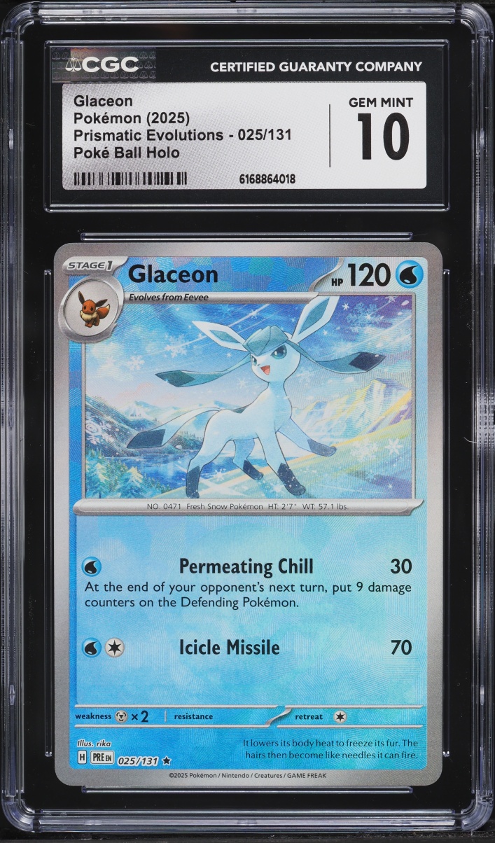 2025 Pokemon Scarlet & Violet Prismatic Evolutions Poke Ball Holo Glaceon #25 CGC 10 GEM MINT
