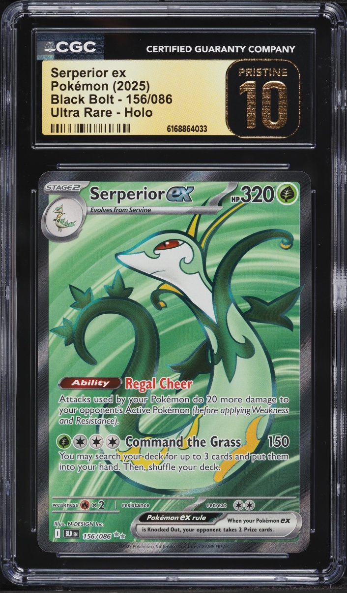 2025 Pokemon Scarlet & Violet Black Bolt Full Art Serperior Ex #156 CGC 10 PRISTINE
