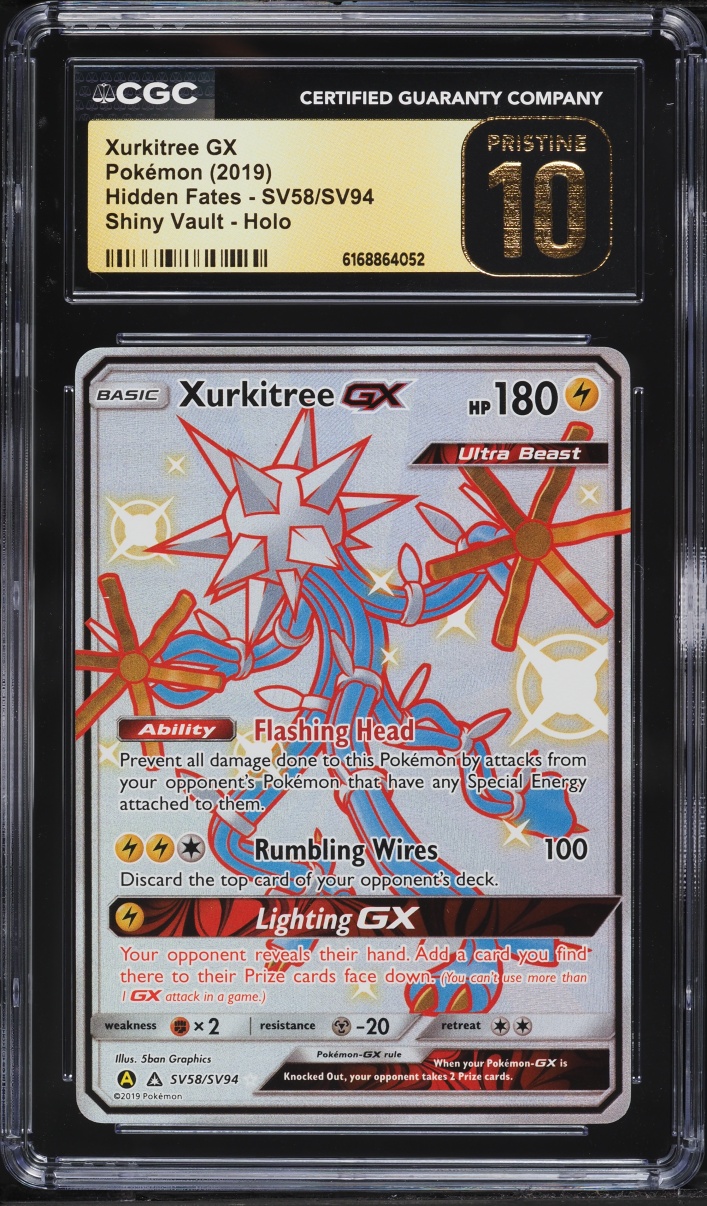 2019 Pokemon Sun & Moon Hidden Fates Shiny Vault Full Art Xurkitree GX #SV58 CGC 10 PRISTINE