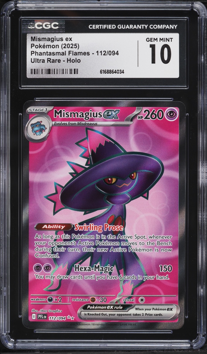 2025 Pokemon Mega Evolution Phantasmal Flames Full Art Mismagius Ex #112 CGC 10 GEM MINT