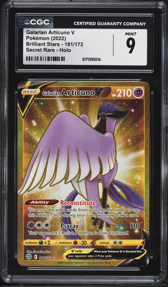 2022 Pokemon Sword & Shield Brilliant Stars Gold Rare Galarian Articuno V #181 CGC 9 MINT