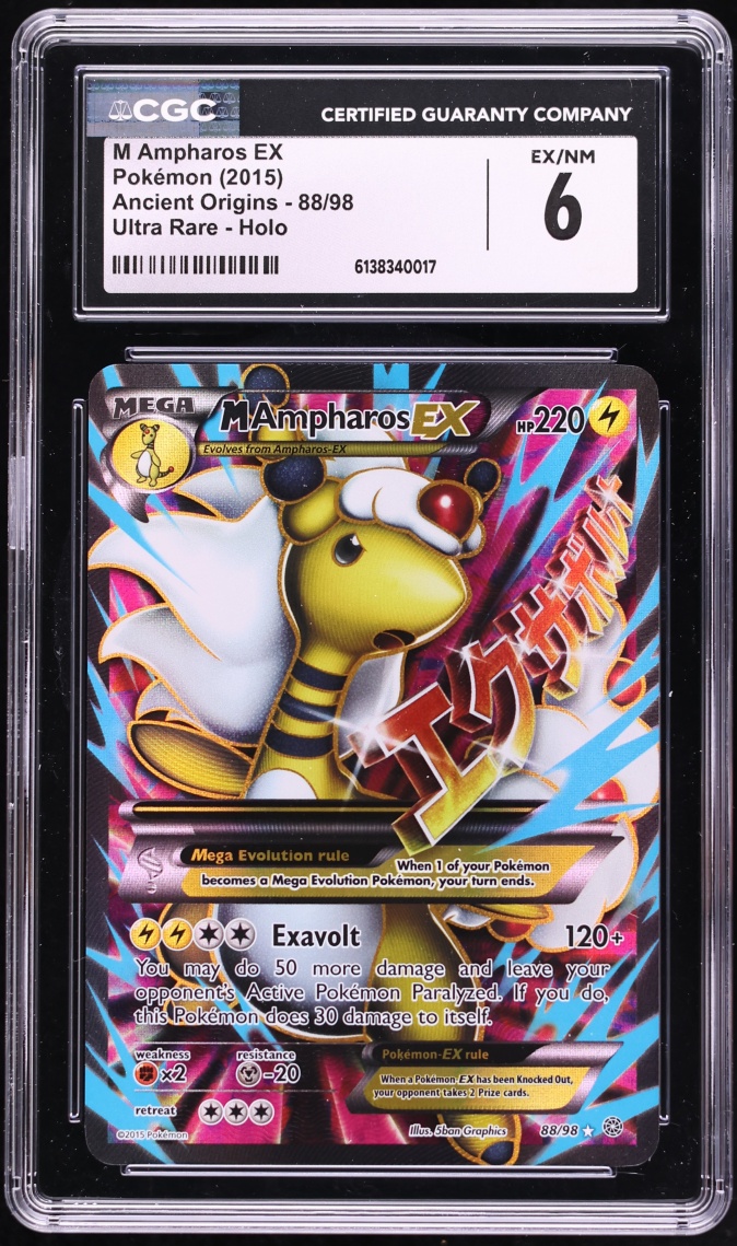 2015 Pokemon XY Ancient Origins Full Art M Ampharos EX #88 CGC 6 EXMT