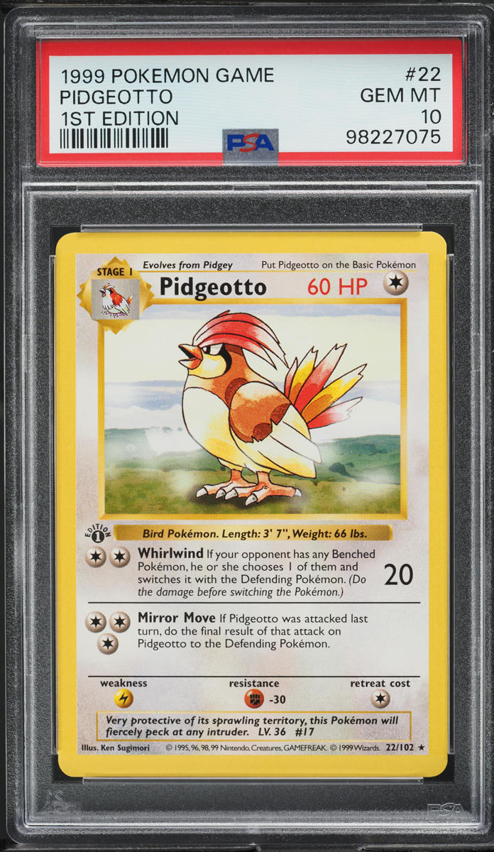 1999 Pokemon Base Set Shadowless 1st Edition Pidgeotto #22 PSA 10 GEM MINT