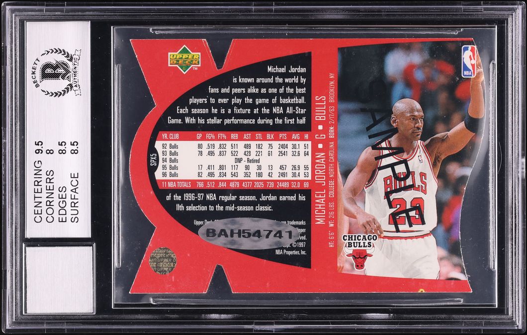 1997 SPx Promo Sample Die-Cut Michael Jordan AUTO #SPX5 BAS BGS 8.5 NM-MT+ - Photo 2