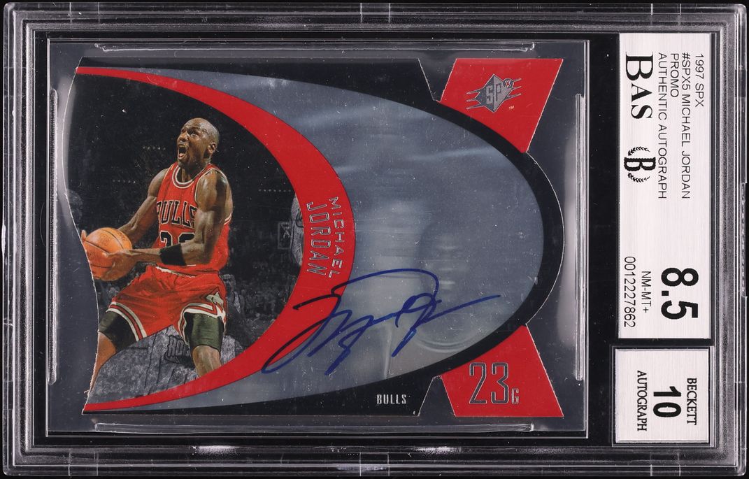 1997 SPx Promo Sample Die-Cut Michael Jordan AUTO #SPX5 BAS BGS 8.5 NM-MT+ - Photo 1