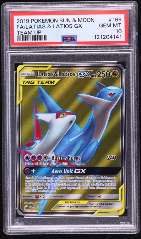 2019 Pokemon Sun & Moon Team Up Full Art Latias & Latios GX #169 PSA 10 GEM MINT