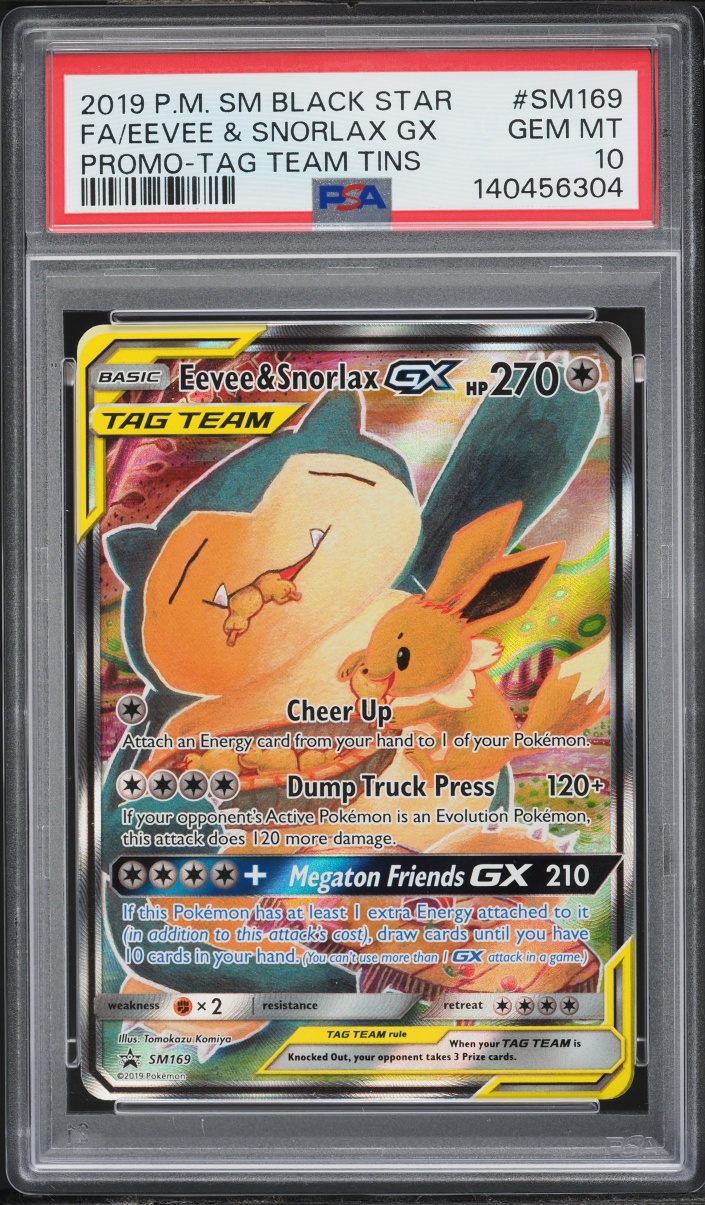 2019 Pokemon Sun & Moon Promo Tag Team Tins Alt Art Eevee & Snorlax GX #SM169 PSA 10 GEM MINT