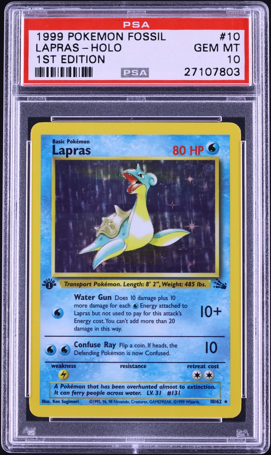 1999 Pokemon Fossil 1st Edition Holo Lapras #10 PSA 10 GEM MINT