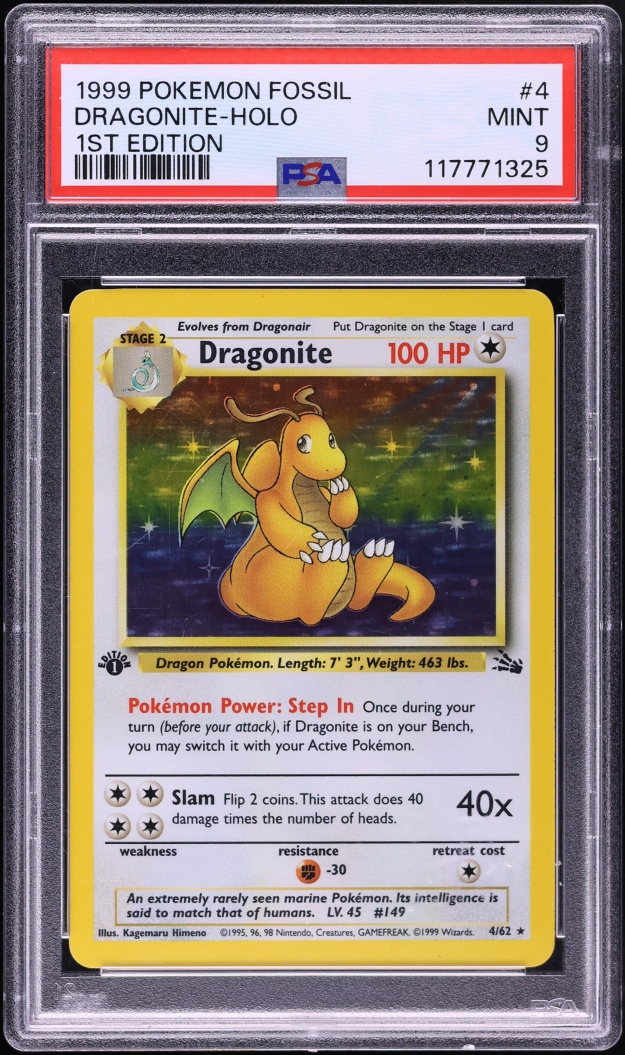 1999 Pokemon Fossil 1st Edition Holo Dragonite #4 PSA 9 MINT