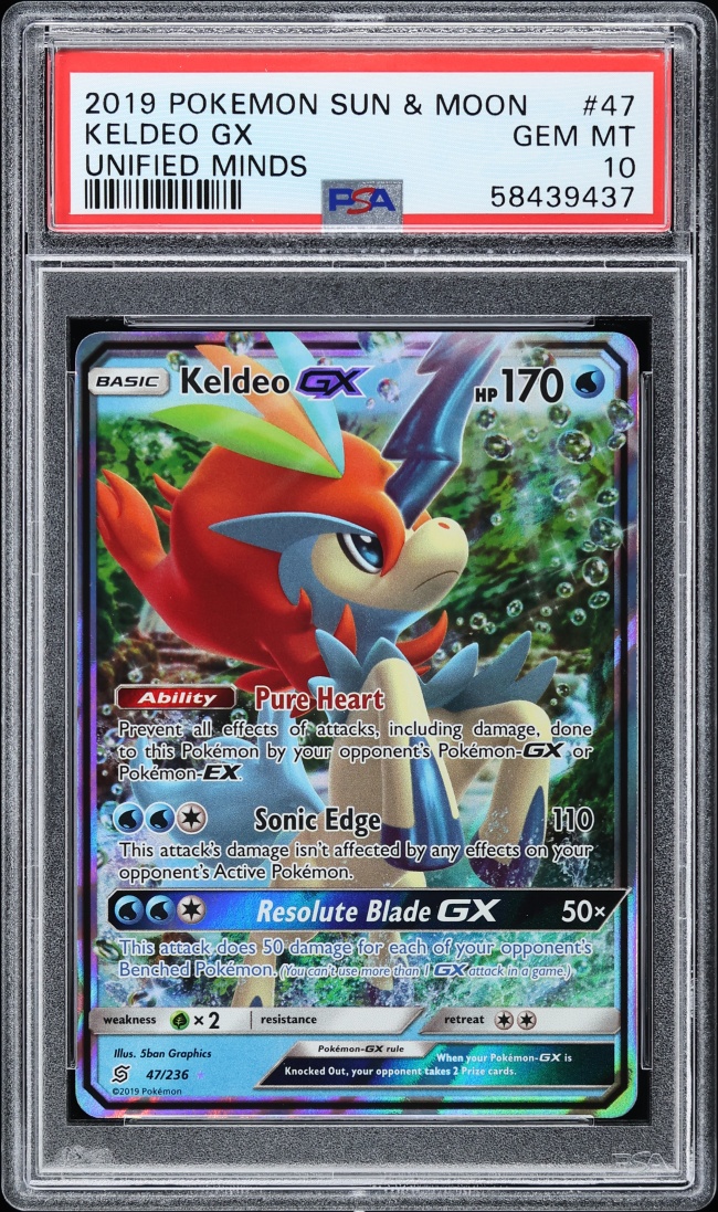 2019 Pokemon Sun & Moon Unified Minds Keldeo GX #47 PSA 10 GEM MINT