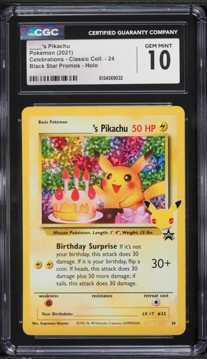 2021 Pokemon SWSH Celebrations Classic Collection Holo Birthday Pikachu #24 CGC 10 GEM MINT
