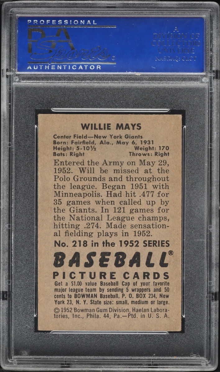 1952 Bowman Willie Mays #218 PSA 5 EX