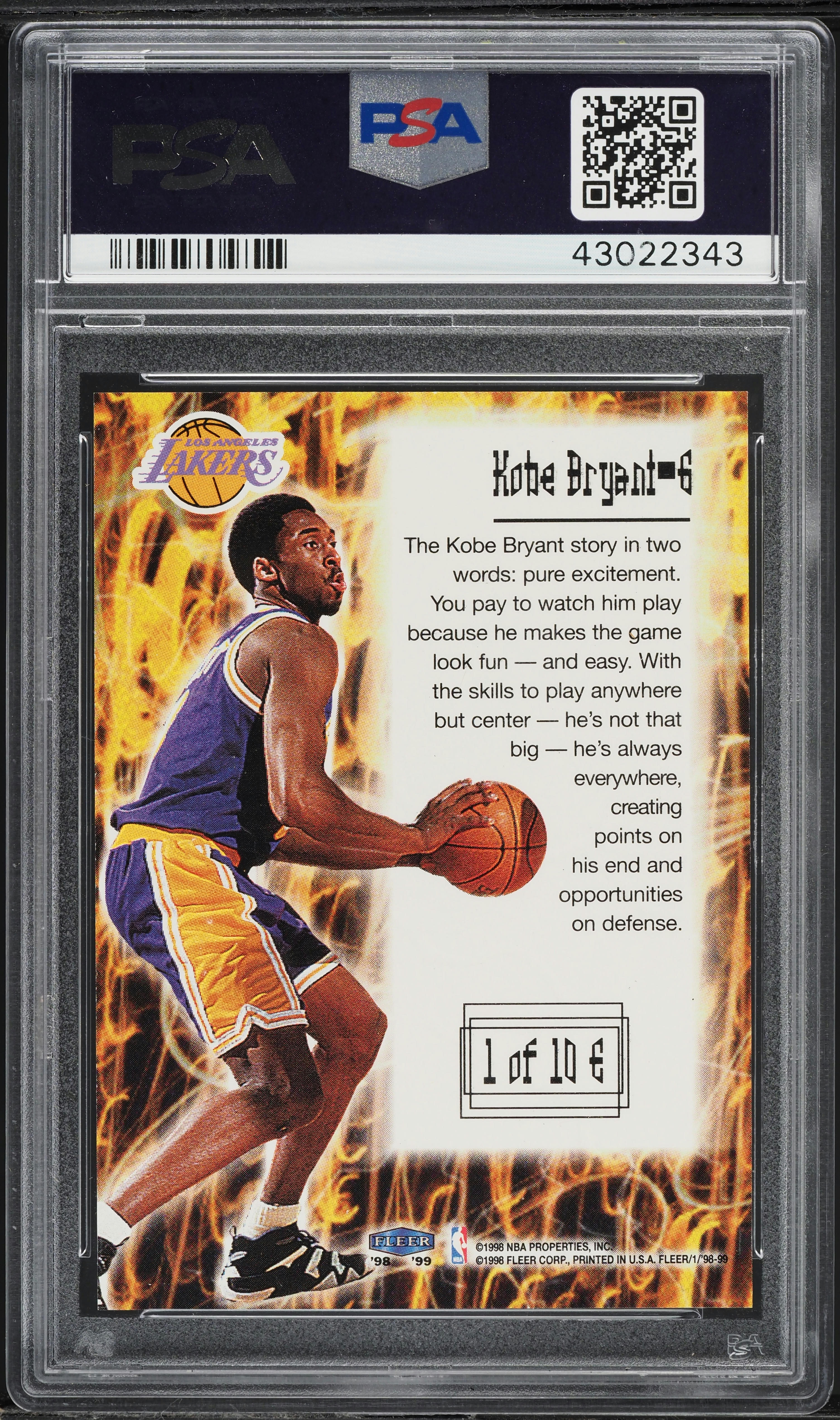 その他 1998 Fleer Electrifying Kobe Bryant #1 1998 Fleer Electryfying Electrifying Kobe Bryant #1 PSA 10