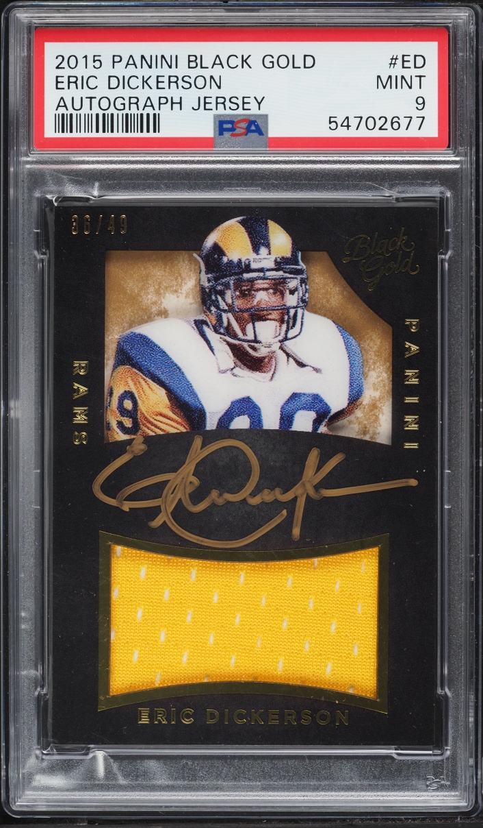 2015 Panini Black Gold Jersey Eric Dickerson PATCH AUTO /49 #AUJ-ED PSA 9 MINT