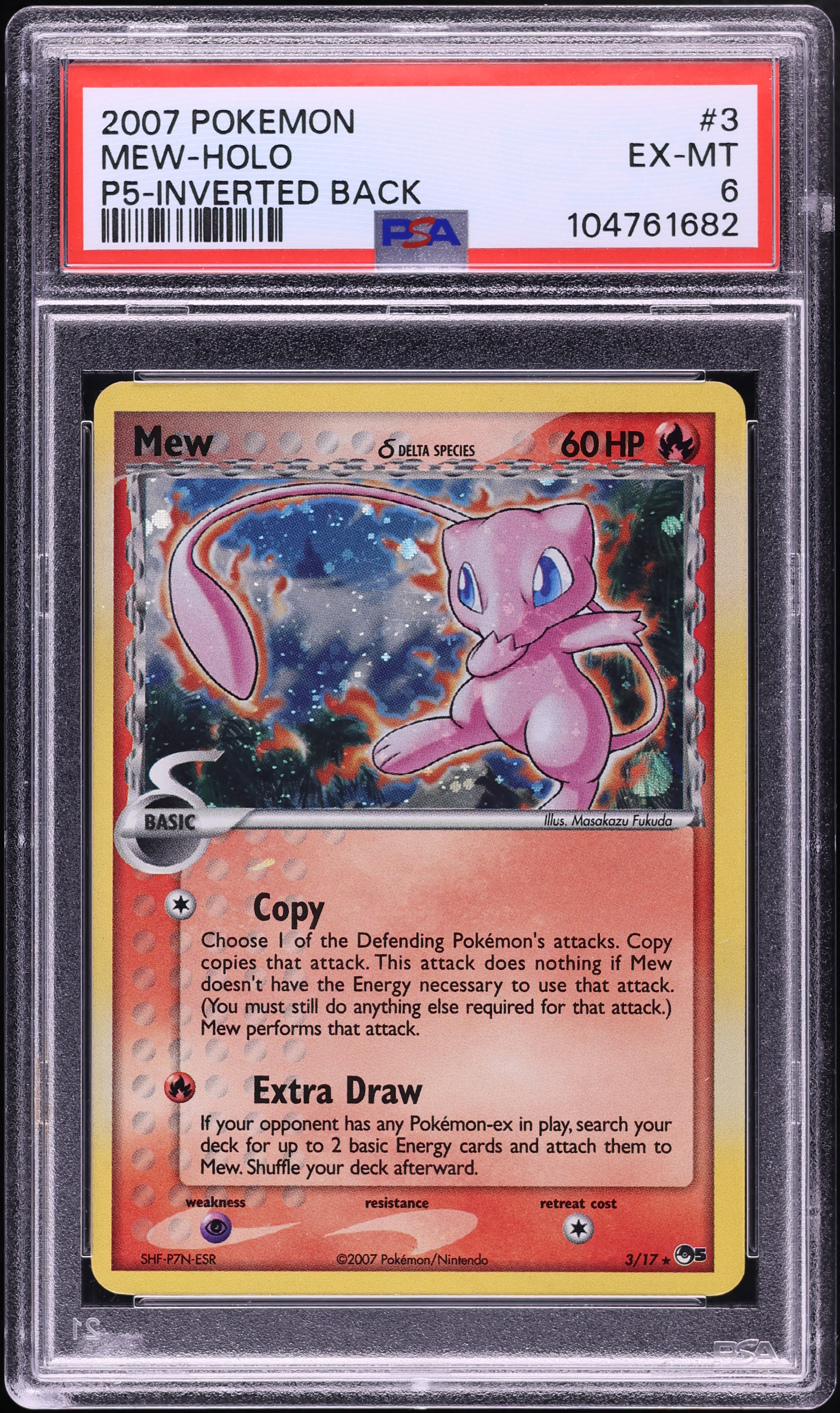 2007 Pokemon POP Series 5 Inverted Back Holo Mew #3 PSA 6 EXMT