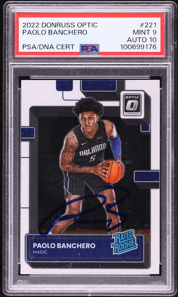 2022 Donruss Optic Paolo Banchero ROOKIE AUTO DNA 10 #221 PSA 9 MINT