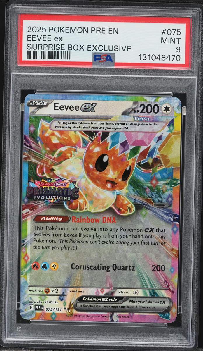 2025 Pokemon Scarlet & Violet Prismatic Evolutions Surprise Box Holo Eevee EX #75 PSA 9 MINT