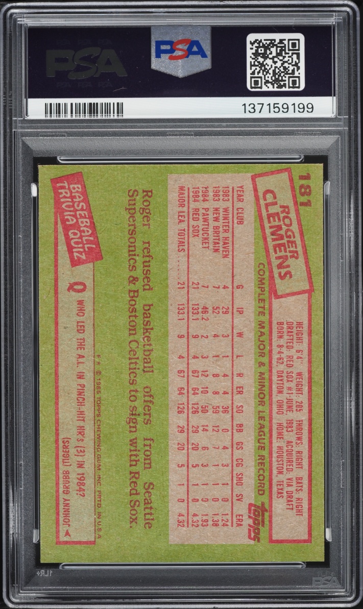 1985 Topps Roger Clemens ROOKIE #181 PSA 8 NM-MT
