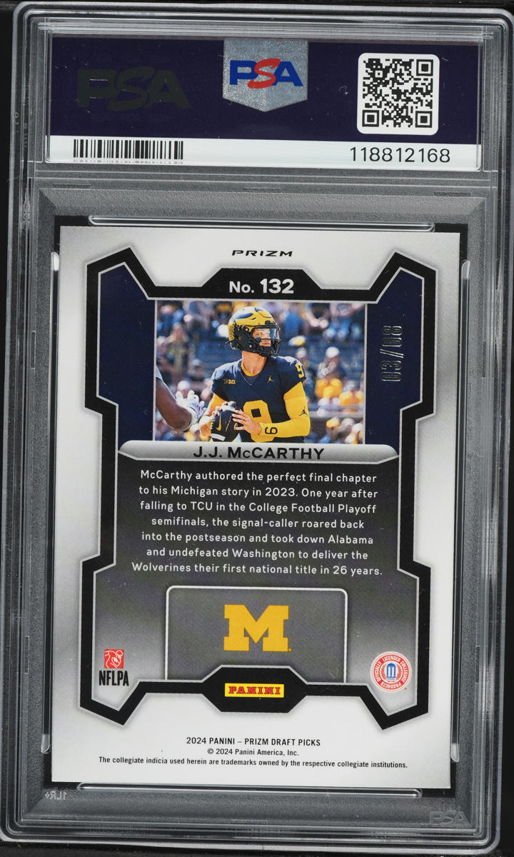 2024 Panini Prizm Draft Picks Green Shimmer J.J. McCarthy ROOKIE /8 #132 PSA 8 NM-MT