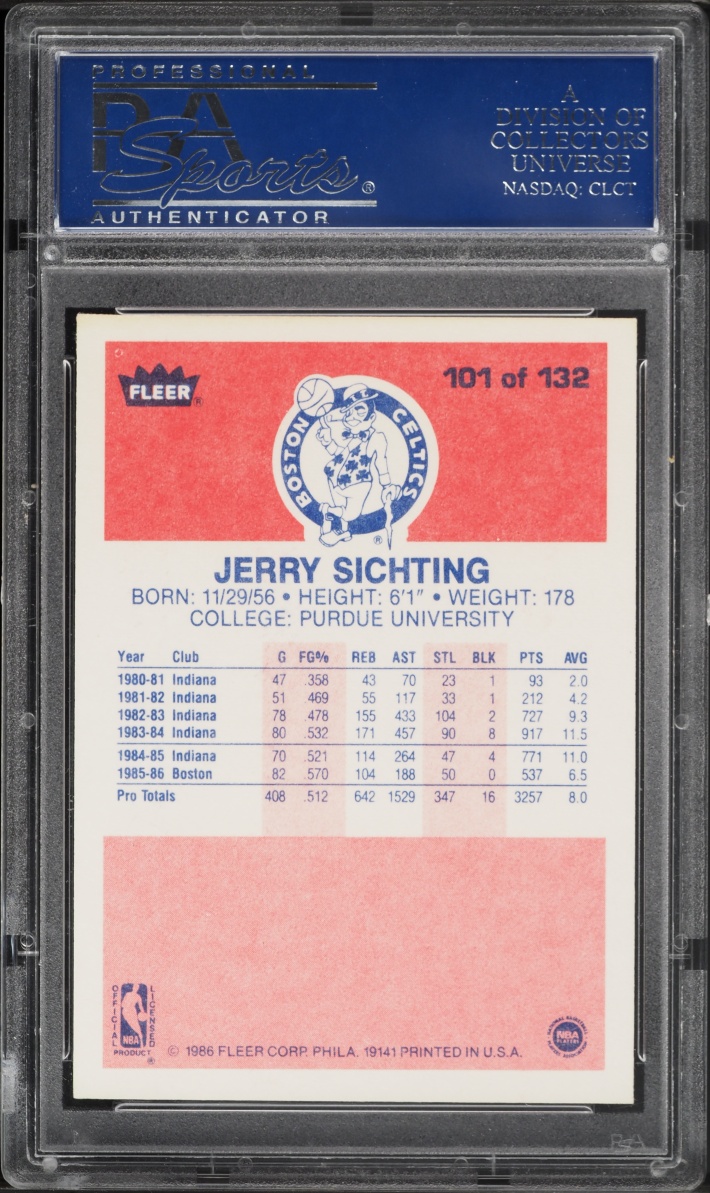 1986 Fleer Basketball Jerry Sichting #101 PSA 9 MINT