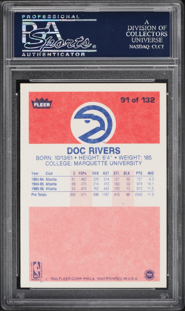1986 Fleer Basketball Doc Rivers ROOKIE #91 PSA 9 MINT