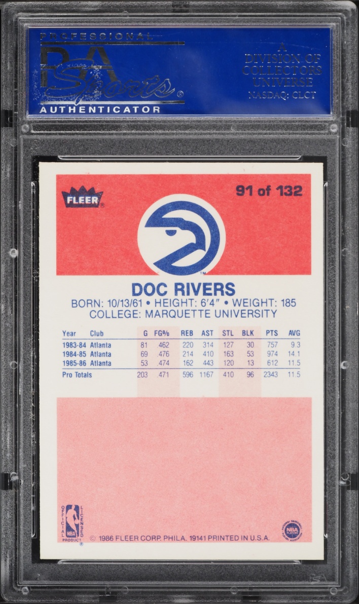 1986 Fleer Basketball Doc Rivers ROOKIE #91 PSA 9 MINT
