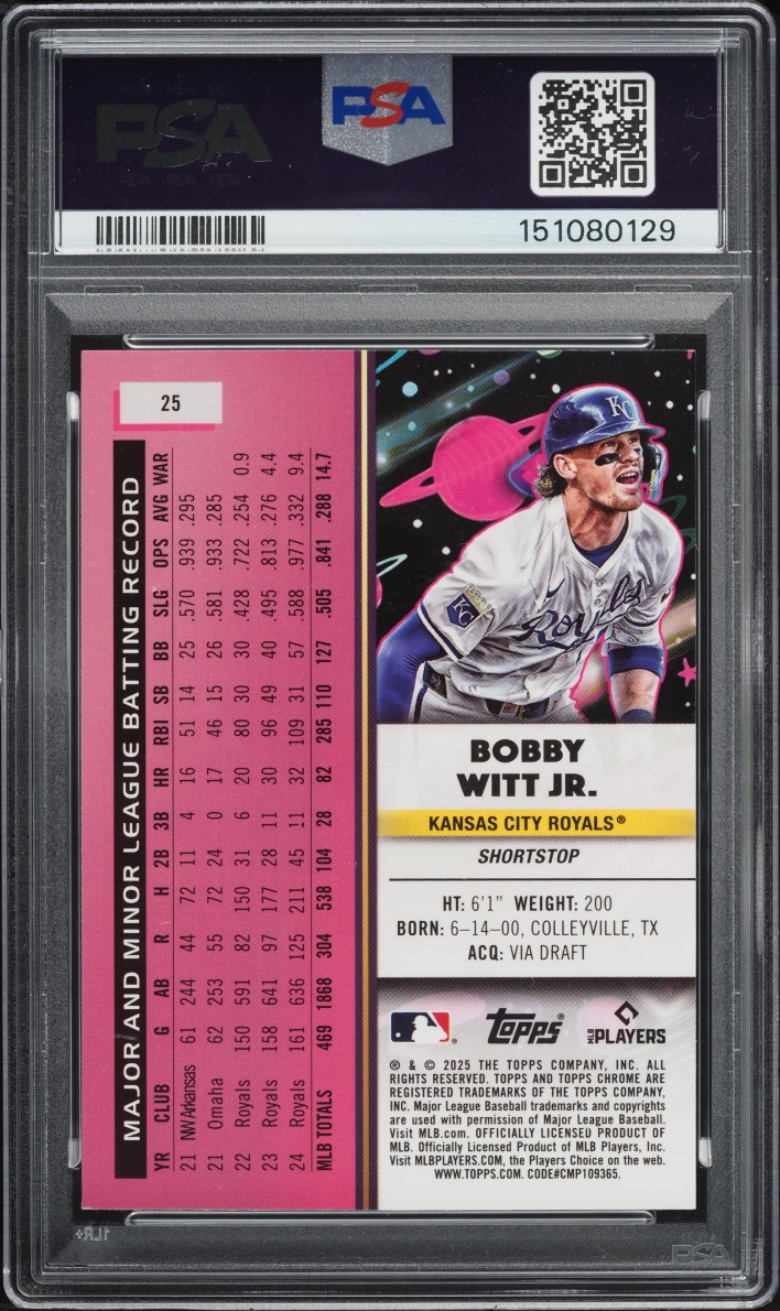 2025 Topps Chrome Cosmic White Hole Bobby Witt Jr. #25 PSA 8 NM-MT