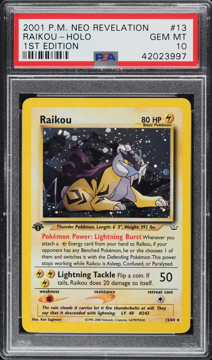 2001 Pokemon Neo Revelation 1st Edition Holo Raikou #13 PSA 10 GEM MINT