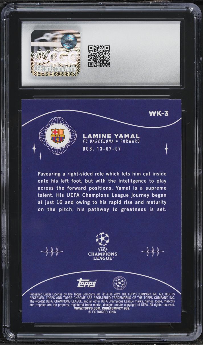 2023 Topps Chrome UEFA Club Competitions Wonderkids Lamine Yamal ROOKIE #WK-3 CGC 9 MINT