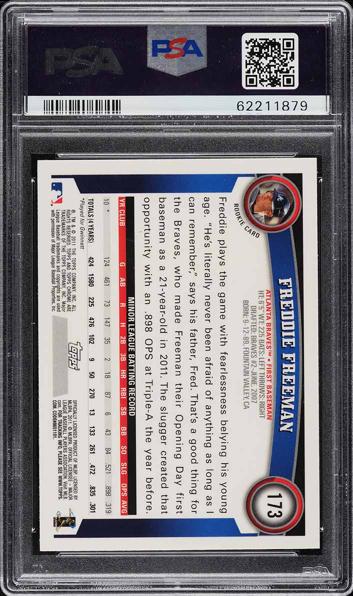 2011 Topps Chrome Orange Refractor Freddie Freeman ROOKIE #173 PSA 9 MINT